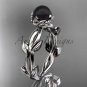Black Pearl flower engagement platinum ring without diamonds ABP522