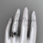 Black Pearl flower wedding 14kt white gold set without diamonds ABP522S