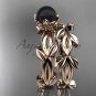 Black Pearl flower wedding 14kt rose gold set without diamonds ABP522S