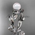 Celtic triquetra knot white gold diamond pearl vine and leaf bridal ring CTP759