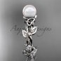 Celtic triquetra knot white gold diamond pearl vine and leaf bridal ring CTP759