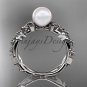 Celtic triquetra knot white gold diamond pearl vine and leaf bridal ring CTP759