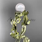 Celtic triquetra knot yellow gold diamond pearl vine and leaf bridal ring CTP759