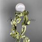 Celtic triquetra knot yellow gold diamond pearl vine and leaf bridal ring CTP759
