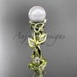 Celtic triquetra knot yellow gold diamond pearl vine and leaf bridal ring CTP759