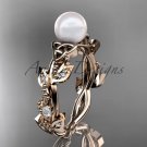 Celtic triquetra knot rose gold diamond pearl vine and leaf bridal ring CTP759