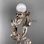 Celtic triquetra knot rose gold diamond pearl vine and leaf bridal ring CTP759