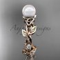 Celtic triquetra knot rose gold diamond pearl vine and leaf bridal ring CTP759