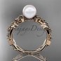 Celtic triquetra knot rose gold diamond pearl vine and leaf bridal ring CTP759