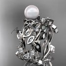 Celtic triquetra knot white gold diamond pearl vine and leaf wedding set CTP759S