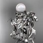 Celtic triquetra knot white gold diamond pearl vine and leaf wedding set CTP759S