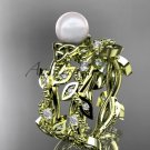 Celtic triquetra knot yellow gold diamond pearl vine and leaf wedding set CTP759S