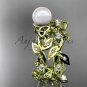 Celtic triquetra knot yellow gold diamond pearl vine and leaf wedding set CTP759S