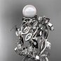 Celtic triquetra knot platinum diamond pearl vine and leaf wedding set CTP759S