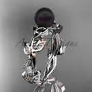 Celtic triquetra knot white gold diamond black cultured pearl leaf wedding ring CTBP759