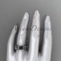 Celtic triquetra knot white gold diamond black cultured pearl leaf wedding ring CTBP759