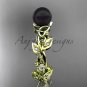 Celtic triquetra knot yellow gold diamond black cultured pearl leaf wedding ring CTBP759