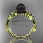 Celtic triquetra knot yellow gold diamond black cultured pearl leaf wedding ring CTBP759