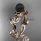 Celtic triquetra knot rose gold diamond black cultured pearl leaf wedding ring CTBP759