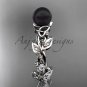 Celtic triquetra knot platinum diamond black cultured pearl leaf wedding ring CTBP759