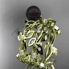 Celtic triquetra knot yellow gold diamond round black cultured pearl leaf wedding ring set CTBP759S