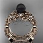 Celtic triquetra knot rose gold diamond round black cultured pearl leaf wedding ring set CTBP759S