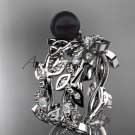 Celtic triquetra knot platinum diamond round black cultured pearl leaf wedding ring set CTBP759S