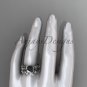 Celtic triquetra knot platinum diamond round black cultured pearl leaf wedding ring set CTBP759S