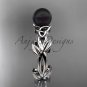 Celtic trinity knot white gold black cultured pearl leaf engagement ring CTBP7522
