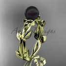 Celtic trinity knot yellow gold black cultured pearl leaf engagement ring CTBP7522
