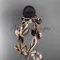Celtic trinity knot rose gold black cultured pearl leaf engagement ring CTBP7522