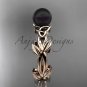 Celtic trinity knot rose gold black cultured pearl leaf engagement ring CTBP7522
