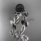 Celtic trinity knot platinum black cultured pearl leaf engagement ring CTBP7522