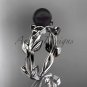 Celtic trinity knot platinum black cultured pearl leaf engagement ring CTBP7522