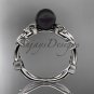 Celtic trinity knot platinum black cultured pearl leaf engagement ring CTBP7522