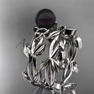Celtic trinity knot white gold black cultured pearl leaf wedding ring set CTBP7522S