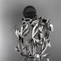 Celtic trinity knot white gold black cultured pearl leaf wedding ring set CTBP7522S