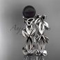 Celtic trinity knot white gold black cultured pearl leaf wedding ring set CTBP7522S