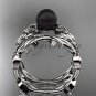 Celtic trinity knot white gold black cultured pearl leaf wedding ring set CTBP7522S