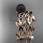 Celtic trinity knot rose gold black cultured pearl leaf wedding ring set CTBP7522S