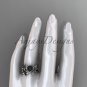 Celtic trinity knot platinum black cultured pearl leaf wedding ring set CTBP7522S