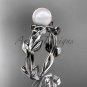 Celtic trinity knot white gold pearl leaf engagement ring CTP7522