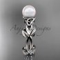 Celtic trinity knot white gold pearl leaf engagement ring CTP7522