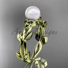 Celtic trinity knot yellow gold pearl leaf engagement ring CTP7522