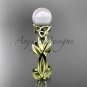 Celtic trinity knot yellow gold pearl leaf engagement ring CTP7522