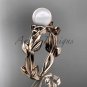 Celtic trinity knot rose gold pearl leaf engagement ring CTP7522
