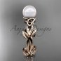 Celtic trinity knot rose gold pearl leaf engagement ring CTP7522