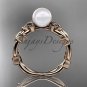 Celtic trinity knot rose gold pearl leaf engagement ring CTP7522
