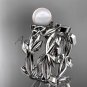 Celtic white gold pearl leaves bridal ring set CTP7522S