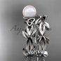 Celtic white gold pearl leaves bridal ring set CTP7522S